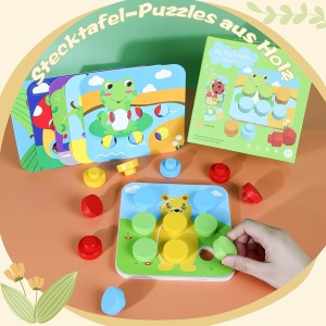 Joc Mozaic din Lemn cu Butoni Mari, potriveste culorile, tip Montessori #JJ5451 - Img 8