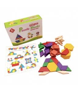 Joc Mozaic tip Tangram, din Lemn, 60 piese, Multicolor #JJ5623