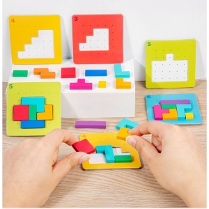 Joc Puzzle Interactiv din Lemn tip Tetris, 128 piese #JJ5121 - Img 5