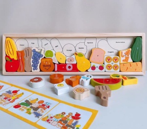 Joc Puzzle Montessori Alimente din Lemn, tip Tetris, 3D, 26 piese #JJ5038 - Img 3