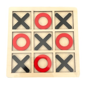 Joc Tic Tac Toe ( X si 0) din Lemn, 9 piese, 15 cm, Negru/ Rosu, #JJ5533