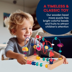 Labirint Montessori din Lemn pentru motricitate, cu Abac, Fructe si numaratoare, Multicolor #JJ5164 - Img 4