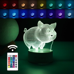 Lampa LED 3D, Model Purcelus, USB si baterii, Acril, cu Telecomanda, Lumina Multicolora, 20 cm #JJ5335
