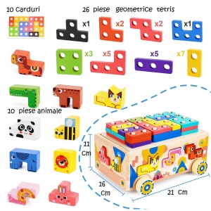 Masinuta Montessori din Lemn cu Sortator, Animale, Tetris si Snur pentru tras #JJ5015 - Img 5