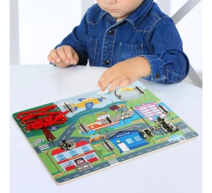Placa Busy Board din Lemn, Orasel cu Trafic, Incuietori Metalice, tip Montessori#JJ5441 - Img 6