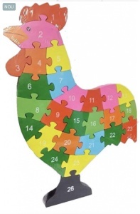 Puzzle 3D din lemn Cocos fata/verso cu Alfabet/ Numere, 26 piese, multicolor #JJ5619 - Img 4