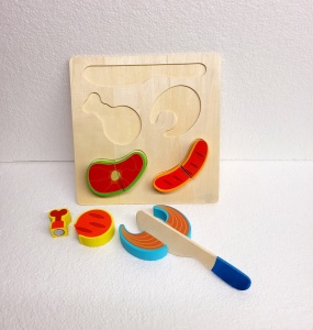 Puzzle 3D din Lemn Model Alimente cu Scai si Cutit de Feliat, 10 piese, tip Montessori #JJ5423 - Img 2