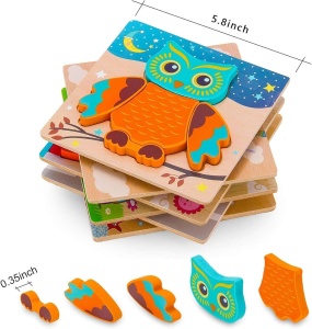 Puzzle 3D din Lemn Model Bufnita, 5 piese, tip Montessori #JJ5638 - Img 4