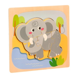 Puzzle 3D din Lemn Model Elefant, 4 piese, tip Montessori #JJ5592 - Img 4