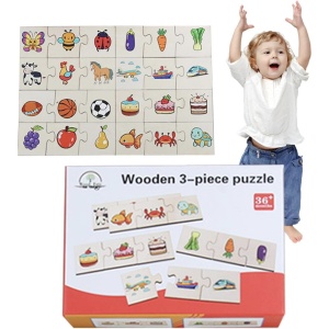 Puzzle Cognitiv de Asociere din 3 bucati, Lemn, 24 piese #JJ5595 - Img 3
