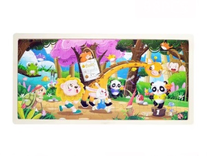 Puzzle din Lemn “Festivalul Padurii” tip Montessori, placa suport, 45 x 22.5 cm, 98 piese #JJ5257