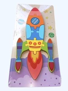 Puzzle din lemn cu placa suport, Racheta, 10 piese mari, 30x15cm, Multicolor #JJ5597 - Img 7