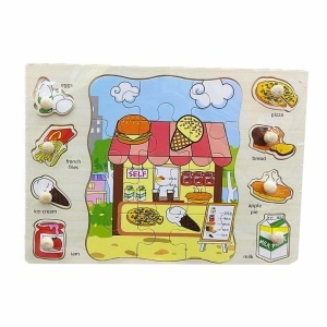 Puzzle incastru 2 in 1 din lemn tip Montessori : Fast Food #JJ5067 - Img 2