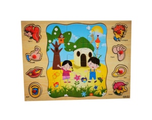 Puzzle Incastru 2 in 1 din Lemn tip Montessori : Parti ale Corpului si Simturi #JJ5064 - Img 2