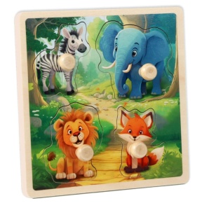 Puzzle incastru din lemn cu 4 butoni Animale Sălbatice #JJ5008 - Img 1