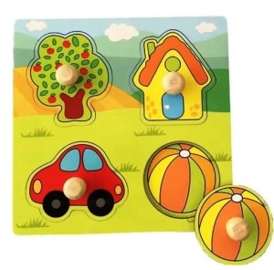 Puzzle Incastru din Lemn cu 4 Butoni - Model Oras #JJ5295