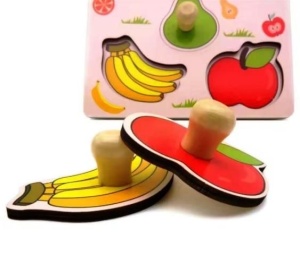 Puzzle Incastru din Lemn cu 5 Butoni - Model Fructe #JJ5293 - Img 2