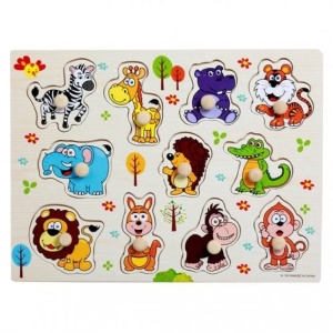Puzzle incastru din Lemn cu Maner - Animale Salbatice #JJ5548 - Img 4