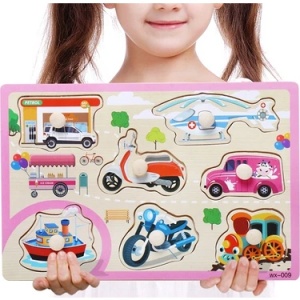 Puzzle incastru din lemn cu mâner Mijloace de transport #JJ5051 - Img 2