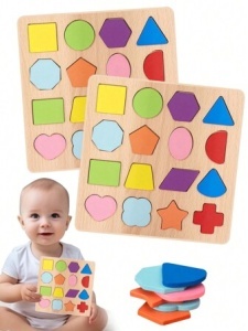 Puzzle incastru educativ 3D din lemn - Forme Geometrice #JJ5045 - Img 6