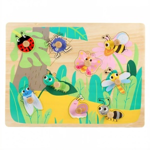 Puzzle Incastru Montessori din Lemn cu Maner: Insecte, 9 piese #JJ5400