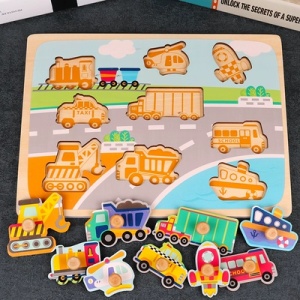 Puzzle Incastru Montessori din Lemn cu Maner: Transport, 9 piese #JJ5327 - Img 2