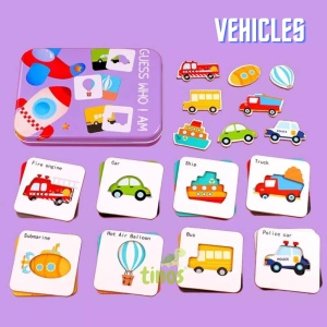 Puzzle Montessori de asociere în cutie metalică Guess Who I Am, Mijloace de transport, 24 piese #JJ5031 - Img 1