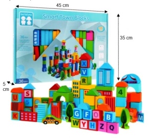 Set 100 Cuburi de Construit din Lemn, Model Smart Town, multicolor #JJ5291 - Img 5