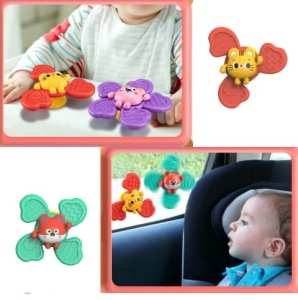 Set 3 Spinnere cu Ventuza pentru Bebelusi, Senzoriale, Model Animale,multicolor #JJ5624 - Img 3