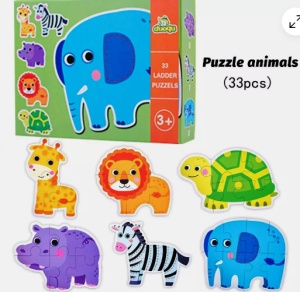 Set 6 Puzzle-uri cu Piese Mari, din carton gros - Animale din Savana #JJ5088 - Img 10