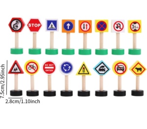 Set Educational cu 16 Indicatoare Rutiere din Lemn #JJ5087 - Img 4
