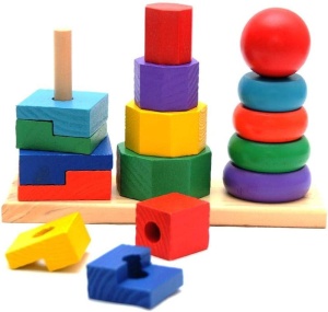 Sortator Montessori din Lemn 3 in 1 cu 3 Coloane si 16 Forme geometrice #JJ5488