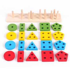 Sortator Montessori din lemn cu 5 coloane de pini și 20 forme geometrice #JJ5105 - Img 7