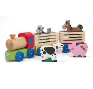 Trenulet din Lemn cu Animale, Locomotiva si 2 Vagoane, 40 cm, Multicolor #JJ5407 - Img 2