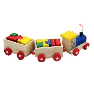 Trenulet din Lemn cu Forme Geometrice, Locomotiva si 2 Vagoane #JJ5408 - Img 2