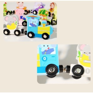 Trenulet educativ din Lemn, Magnetic, Model Animale Zoo, 92 cm, 13 piese #JJ5539 - Img 6