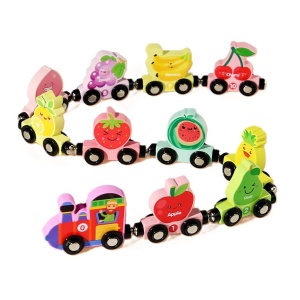 Trenulet educativ din Lemn, Magnetic, Model Fructe, 11 piese #JJ5541 - Img 4