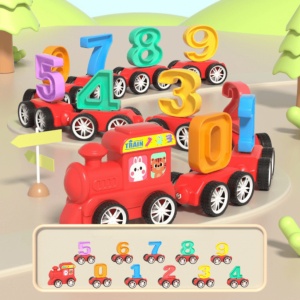 Trenulet Magnetic cu Numere 0-9, Locomotiva si 10 Vagoane, Plastic, Multicolor #JJ5438 - Img 4