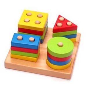 🌈Oferta zilei❗Sortator Montessori din Lemn cu 4 Coloane de pini si 16 Forme Geometrice #JJ5149 - Img 10