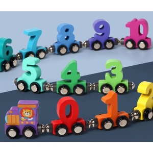 🌈Oferta Zilei❗Trenulet educativ din Lemn, Magnetic, Model Cifre, 62 cm, 12 piese #JJ5537