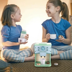 Aparat de Cafea Interactiv cu capsule si 7 Accesorii, din Lemn pentru Joc de Rol, KABI, nunate Pastel #JJ5666 - Img 7
