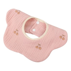 Baveta tip Floare din Bumbac, Rezistenta la apa, cu Capse, Model Cirese, Roz #JJ5606