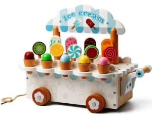Carucior de Inghetata din Lemn cu Accesorii, snur de tras, Joc de Rol creativ, multicolor #JJ5139 - Img 6