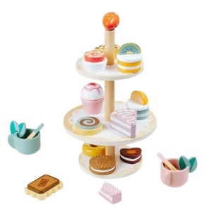 Etajera 3 Niveluri cu Deserturi, Prajituri si Accesorii, din Lemn, Joc de Rol, KABI, nunate Pastel #JJ5670 - Img 3