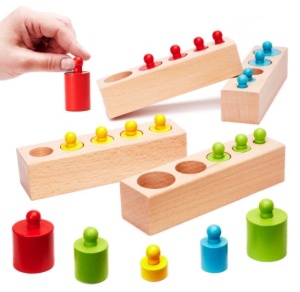 Joc 4 Sortatoare din Lemn cu 20 Cilindrii colorati, tip Montessori #JJ5147