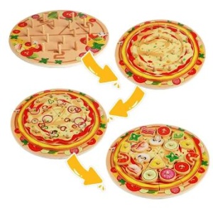 Joc de Stivuire Pizza din Lemn, tip Montessori, multicolor #JJ5406 - Img 6