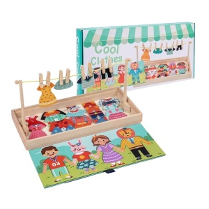 Joc educativ din lemn tip Montessori usucă și îmbracă hainele, cutie de depozitare#JJ5095 - Img 1