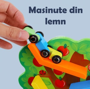 Joc Montessori din Lemn Copac Pista cu 9 Etaje si Masinute #JJ5210 - Img 7