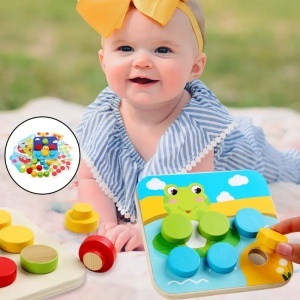 Joc Mozaic din Lemn cu Butoni Mari, potriveste culorile, tip Montessori #JJ5451 - Img 5