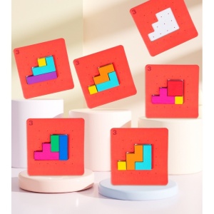 Joc Puzzle Interactiv din Lemn tip Tetris, 128 piese #JJ5121 - Img 6